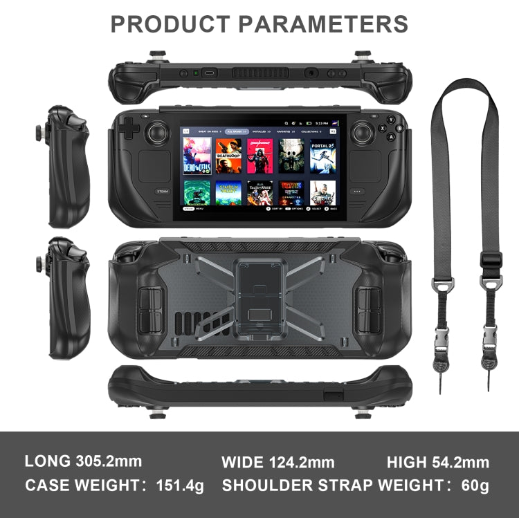 For Steam Deck Shockproof Game Console Case with Holder & Shoulder Strap