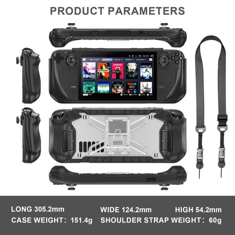 For Steam Deck Shockproof Game Console Case with Holder & Shoulder Strap