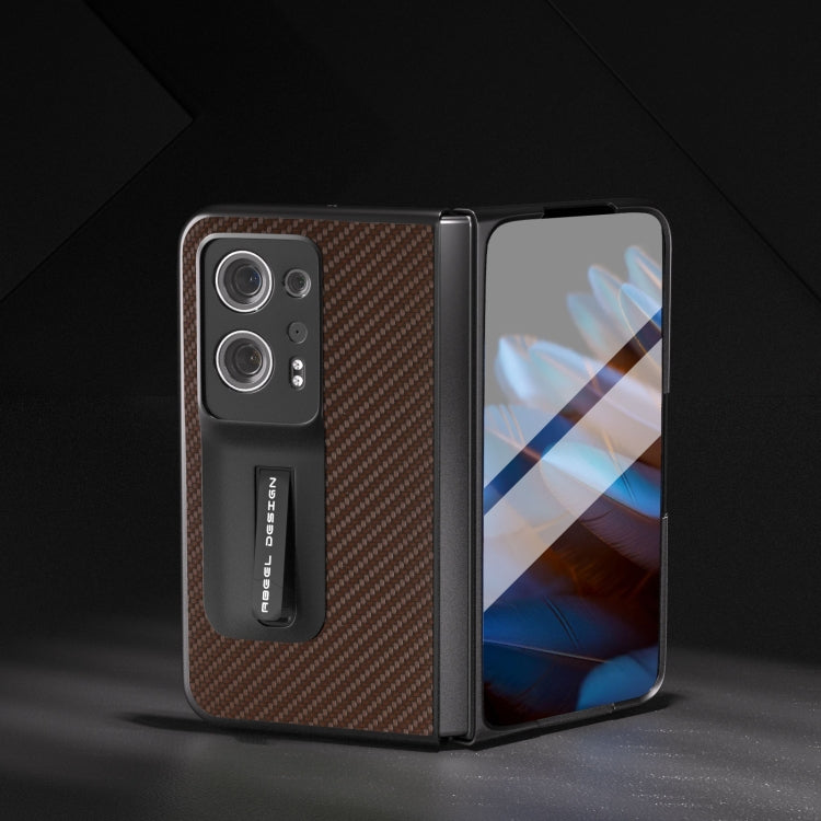 For OPPO Find N2 Carbon Fiber Texture Integrated Protective Phone Case with Holder