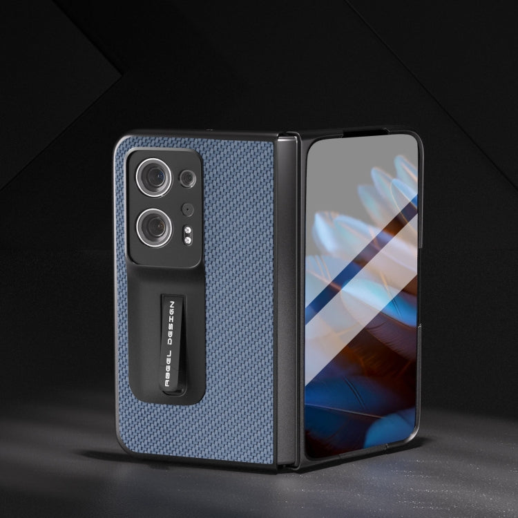 For OPPO Find N2 Carbon Fiber Texture Integrated Protective Phone Case with Holder