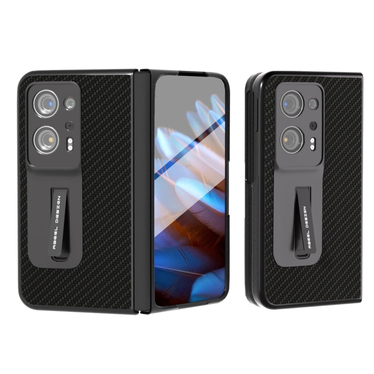 For OPPO Find N2 Carbon Fiber Texture Integrated Protective Phone Case with Holder