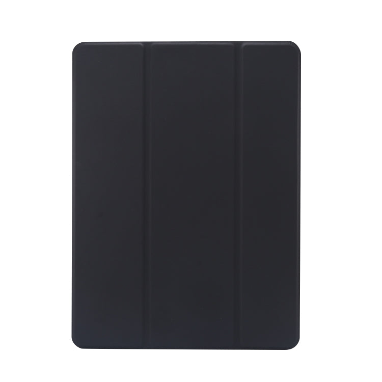 For iPad 10.2 2021 / 2020 / 2019 3-folding Electric Pressed Skin Texture Horizontal Flip Shockproof Transparent TPU + PU Leather Case with Holder & Pen Slot & Sleep / Wake-up Function