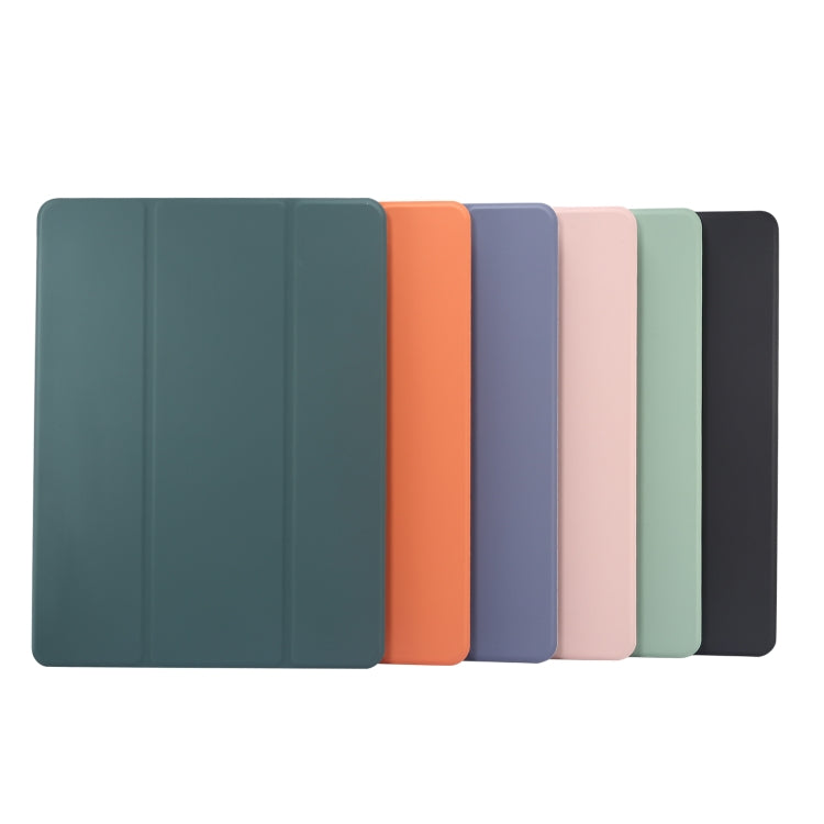 For iPad 10.2 2021 / 2020 / 2019 3-folding Electric Pressed Skin Texture Horizontal Flip Shockproof Transparent TPU + PU Leather Case with Holder & Pen Slot & Sleep / Wake-up Function