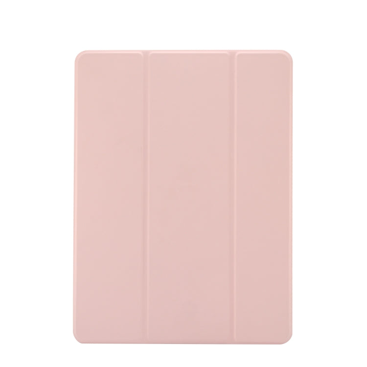 For iPad 10.2 2021 / 2020 / 2019 3-folding Electric Pressed Skin Texture Horizontal Flip Shockproof Transparent TPU + PU Leather Case with Holder & Pen Slot & Sleep / Wake-up Function