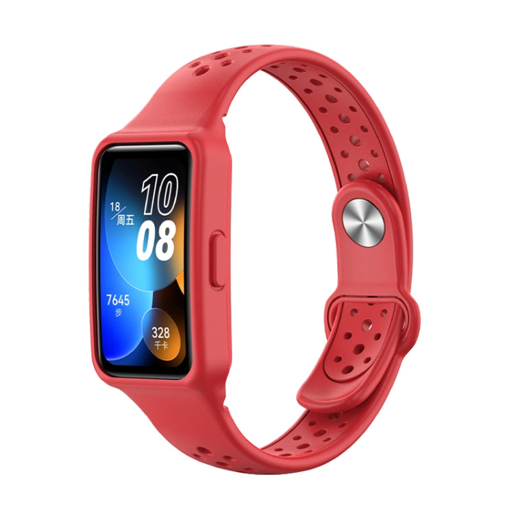 For Huawei Band 8 Integrated Solid Color Silicone Watch Band