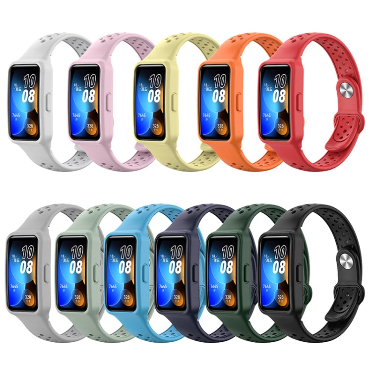 For Huawei Band 8 Integrated Solid Color Silicone Watch Band