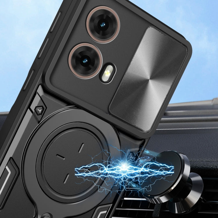 For Motorola Moto G85 CD Texture Sliding Camshield Magnetic Holder Phone Case