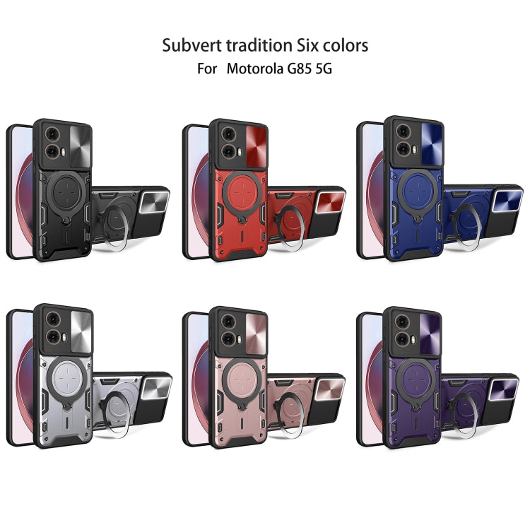 For Motorola Moto G85 CD Texture Sliding Camshield Magnetic Holder Phone Case