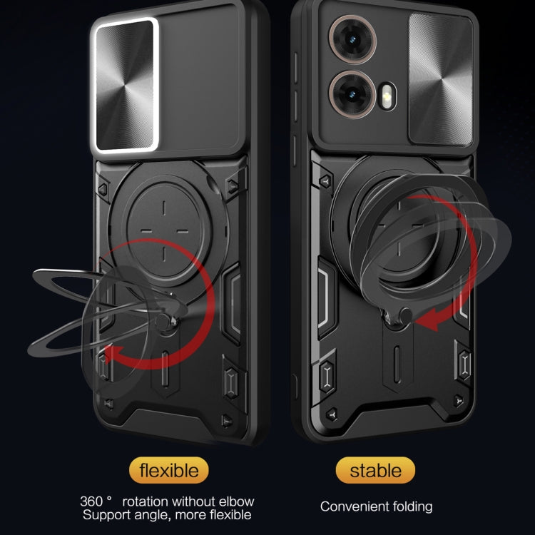 For Motorola Moto G85 CD Texture Sliding Camshield Magnetic Holder Phone Case