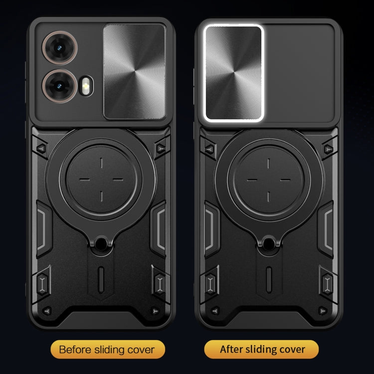 For Motorola Moto G85 CD Texture Sliding Camshield Magnetic Holder Phone Case