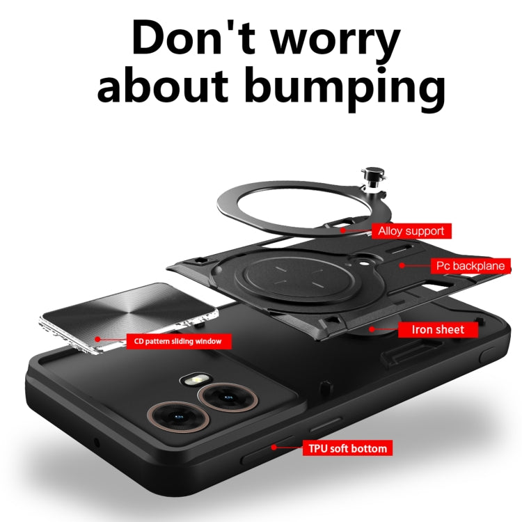 For Motorola Moto G85 CD Texture Sliding Camshield Magnetic Holder Phone Case