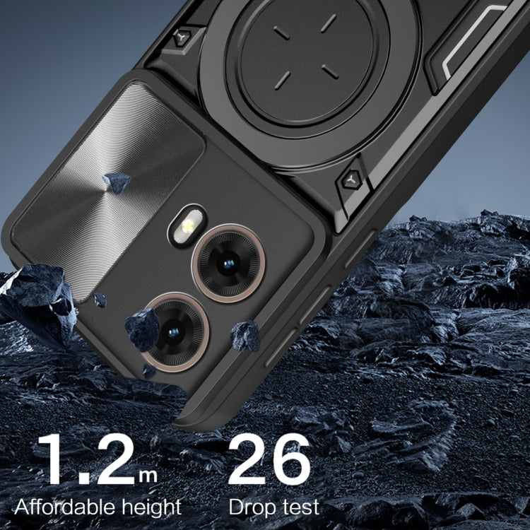 For Motorola Moto G85 CD Texture Sliding Camshield Magnetic Holder Phone Case