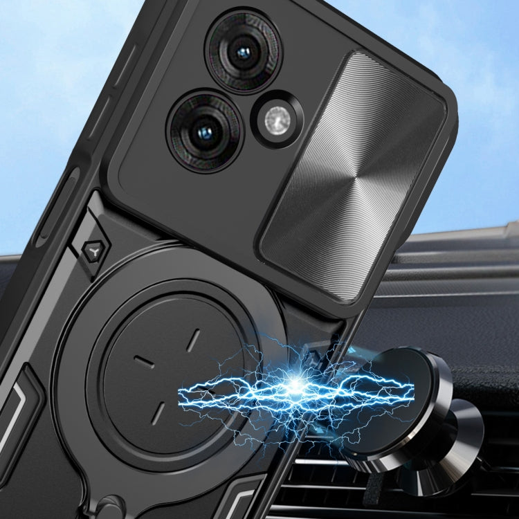 For Motorola Moto G55 CD Texture Sliding Camshield Magnetic Holder Phone Case