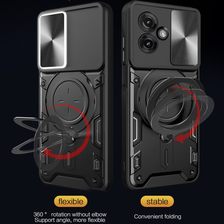 For Motorola Moto G55 CD Texture Sliding Camshield Magnetic Holder Phone Case