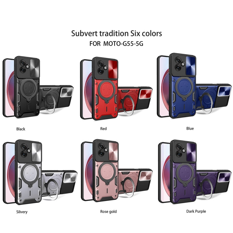 For Motorola Moto G55 CD Texture Sliding Camshield Magnetic Holder Phone Case