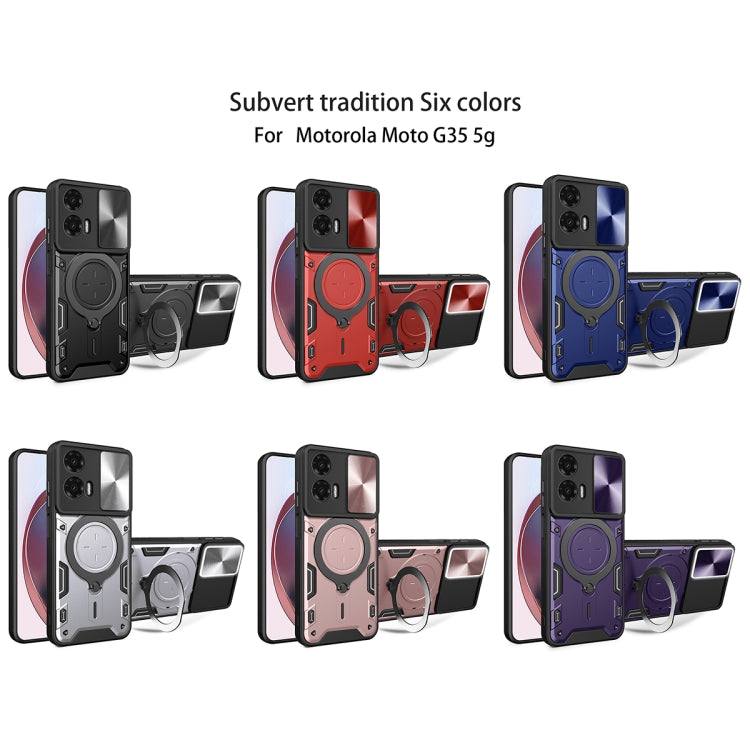 For Motorola Moto G35 CD Texture Sliding Camshield Magnetic Holder Phone Case