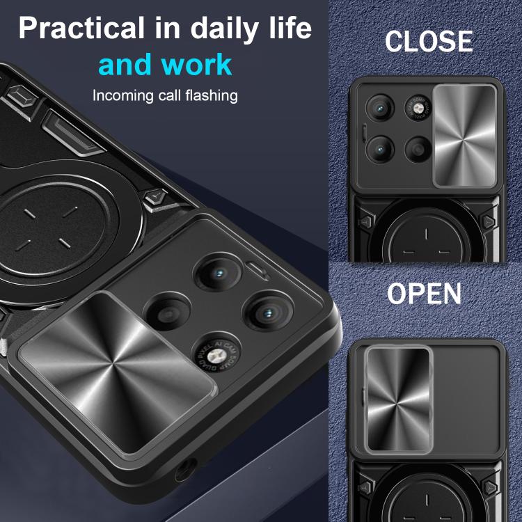 For Motorola Moto G15 / G17 4G CD Texture Sliding Camshield Magnetic Holder Phone Case