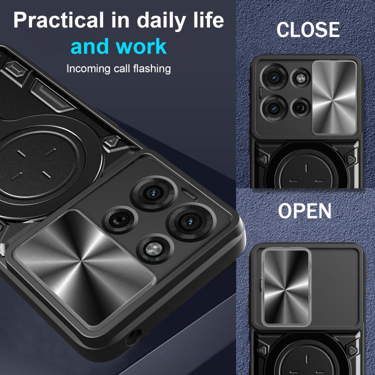 For Motorola Moto G75 5G CD Texture Sliding Camshield Magnetic Holder Phone Case