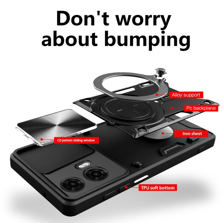 For Motorola Moto G24 Power CD Texture Sliding Camshield Magnetic Holder Phone Case
