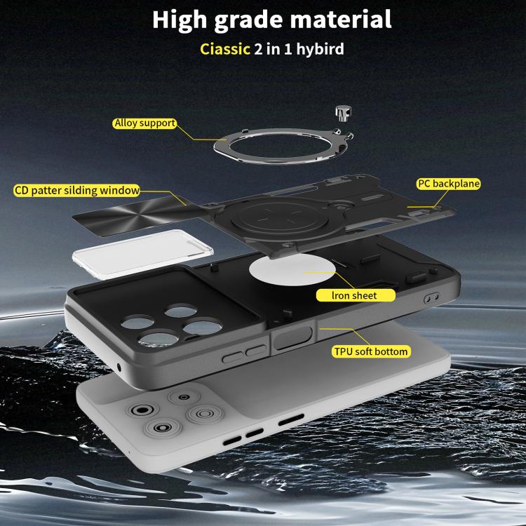For Motorola Moto G67 Power 5G CD Texture Sliding Camshield Magnetic Holder Phone Case