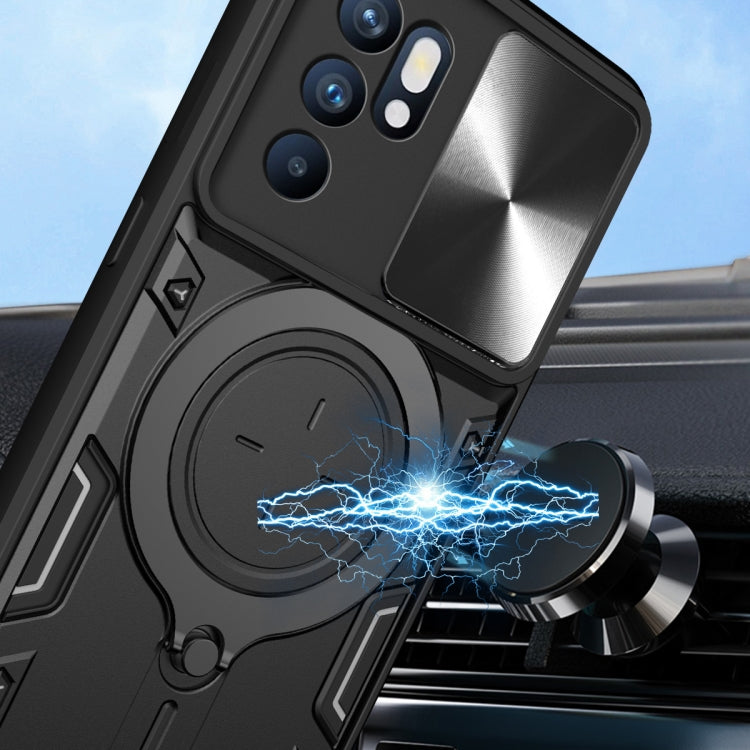 For OPPO Reno 6 4G CD Texture Sliding Camshield Magnetic Holder Phone Case