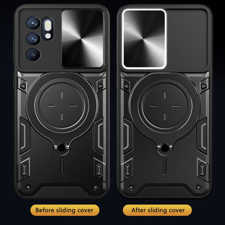 For OPPO Reno 6 4G CD Texture Sliding Camshield Magnetic Holder Phone Case
