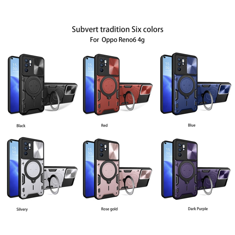 For OPPO Reno 6 4G CD Texture Sliding Camshield Magnetic Holder Phone Case