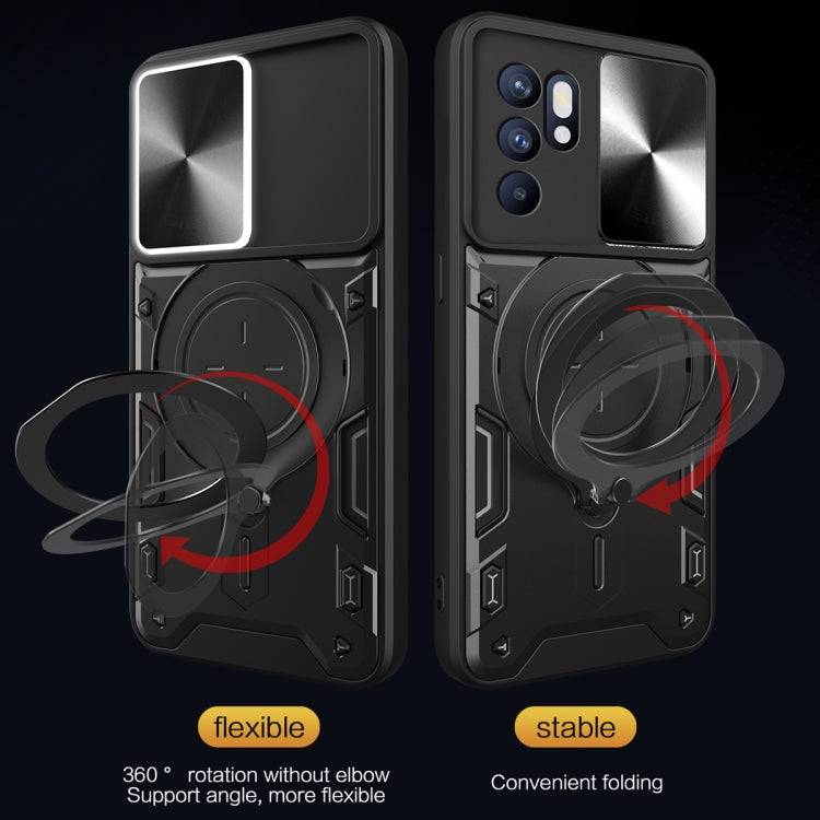 For OPPO Reno 6 4G CD Texture Sliding Camshield Magnetic Holder Phone Case