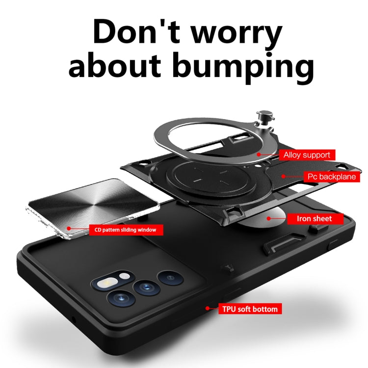 For OPPO Reno 6 4G CD Texture Sliding Camshield Magnetic Holder Phone Case