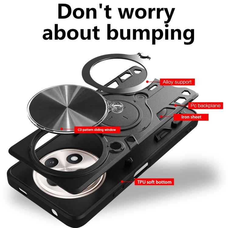 For OPPO Reno12 F 5G Global CD Texture Sliding Camshield Magnetic Holder Phone Case