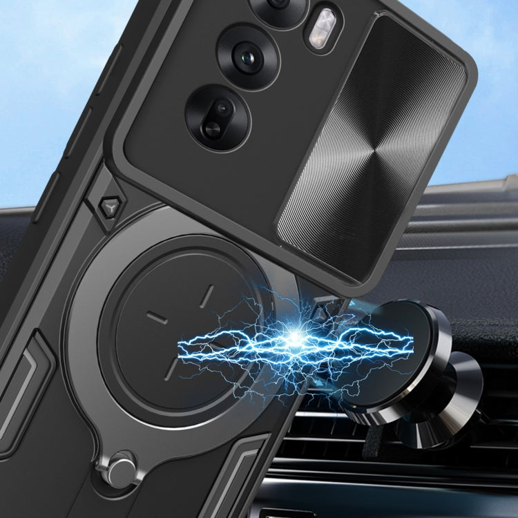 For OPPO Reno12 Pro 5G Global CD Texture Sliding Camshield Magnetic Holder Phone Case