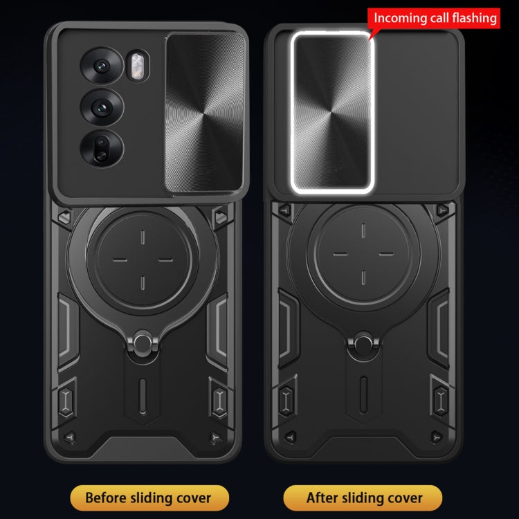 For OPPO Reno12 5G Global CD Texture Sliding Camshield Magnetic Holder Phone Case