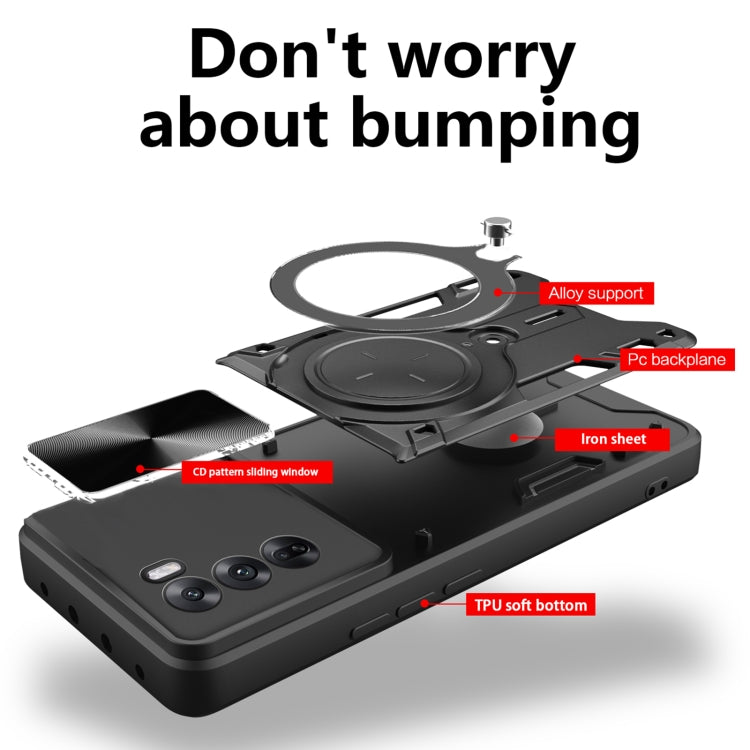For OPPO Reno12 5G Global CD Texture Sliding Camshield Magnetic Holder Phone Case