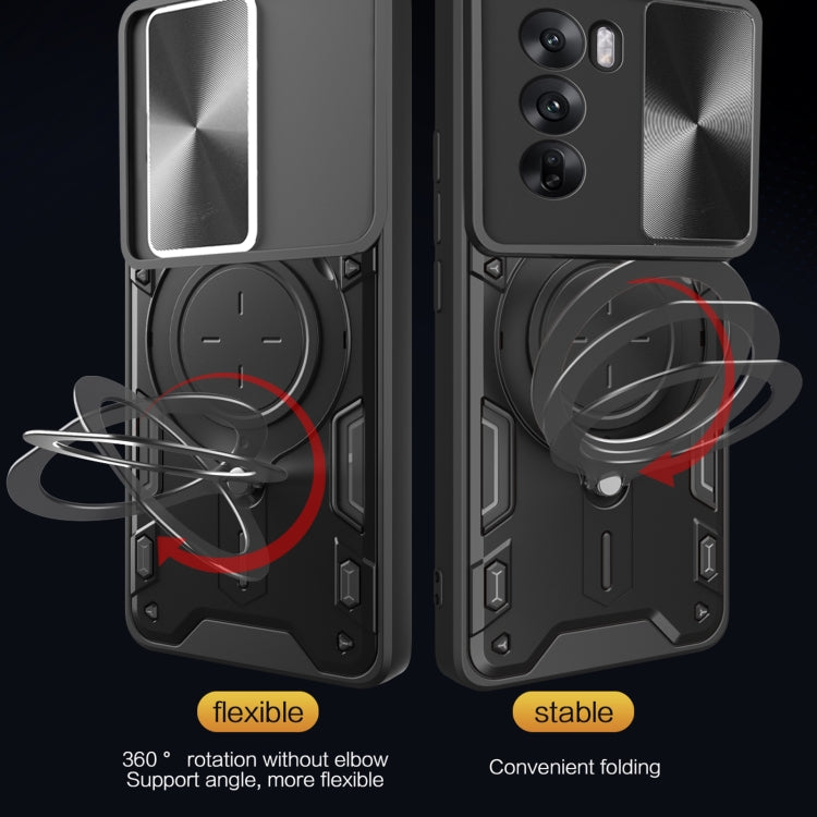 For OPPO Reno12 5G Global CD Texture Sliding Camshield Magnetic Holder Phone Case
