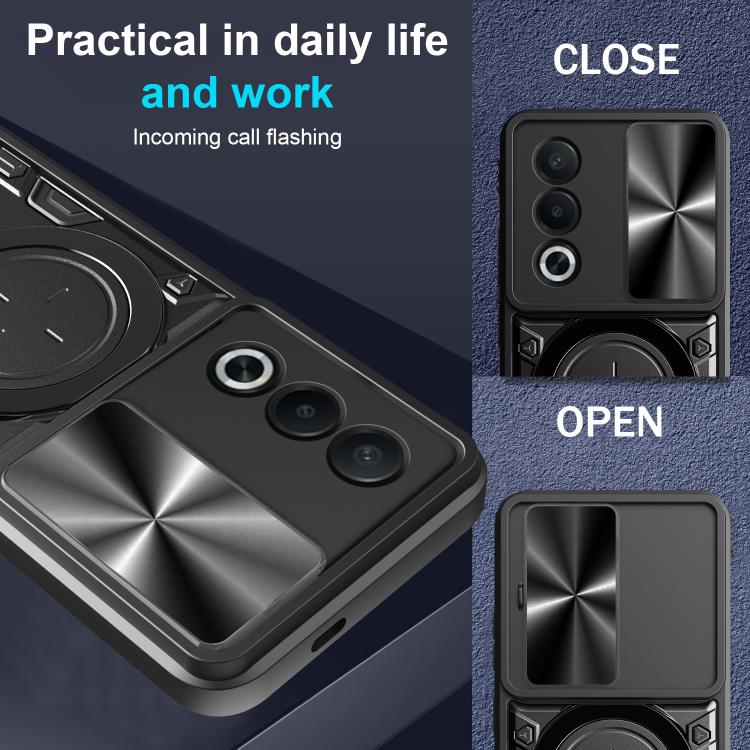 For OPPO A3 Pro 5G India CD Texture Sliding Camshield Magnetic Holder Phone Case