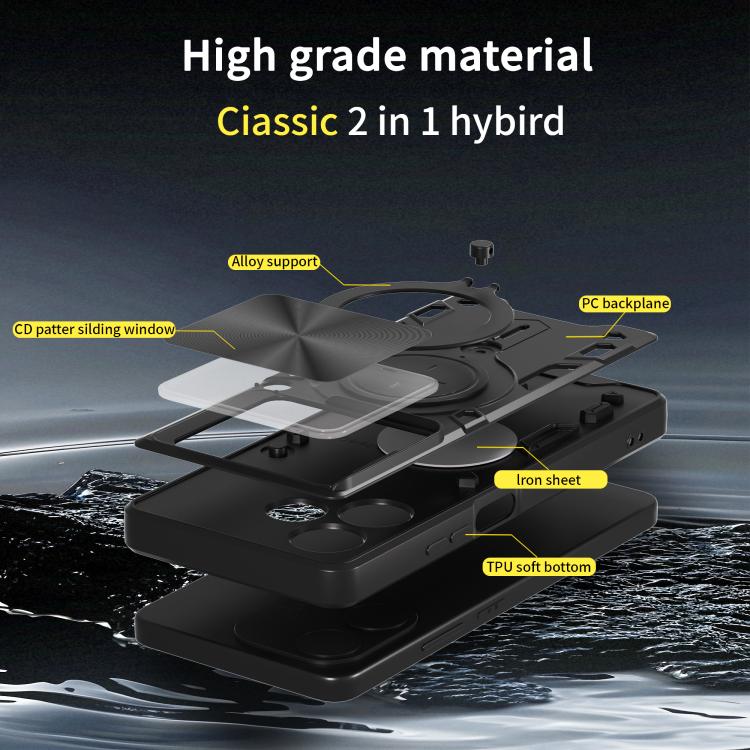 For OPPO A5 Pro 5G Global CD Texture Sliding Camshield Magnetic Holder Phone Case