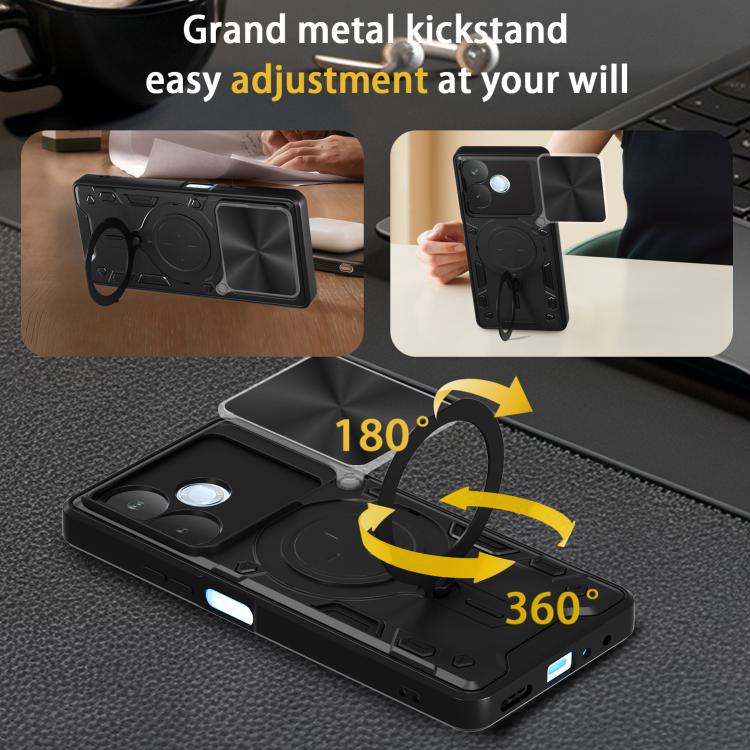 For OPPO A5 Pro 5G Global CD Texture Sliding Camshield Magnetic Holder Phone Case