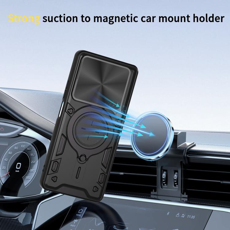 For OPPO A5 Pro 5G Global CD Texture Sliding Camshield Magnetic Holder Phone Case