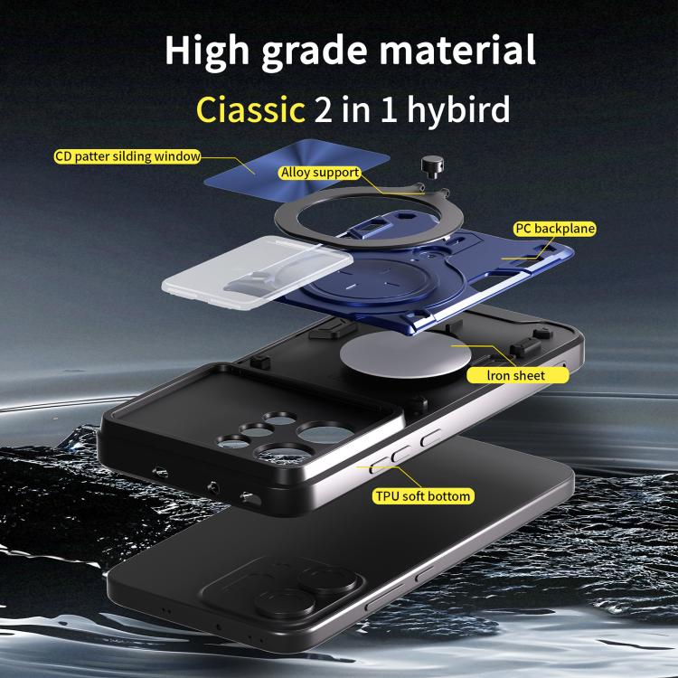 For OPPO Reno14 5G Global CD Texture Sliding Camshield Magnetic Holder Phone Case