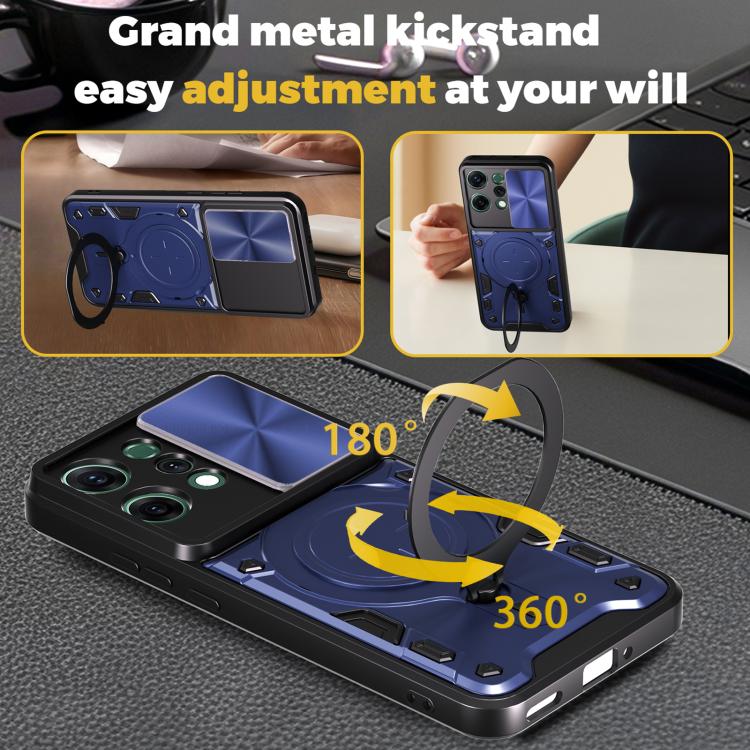 For OPPO Reno14 5G Global CD Texture Sliding Camshield Magnetic Holder Phone Case