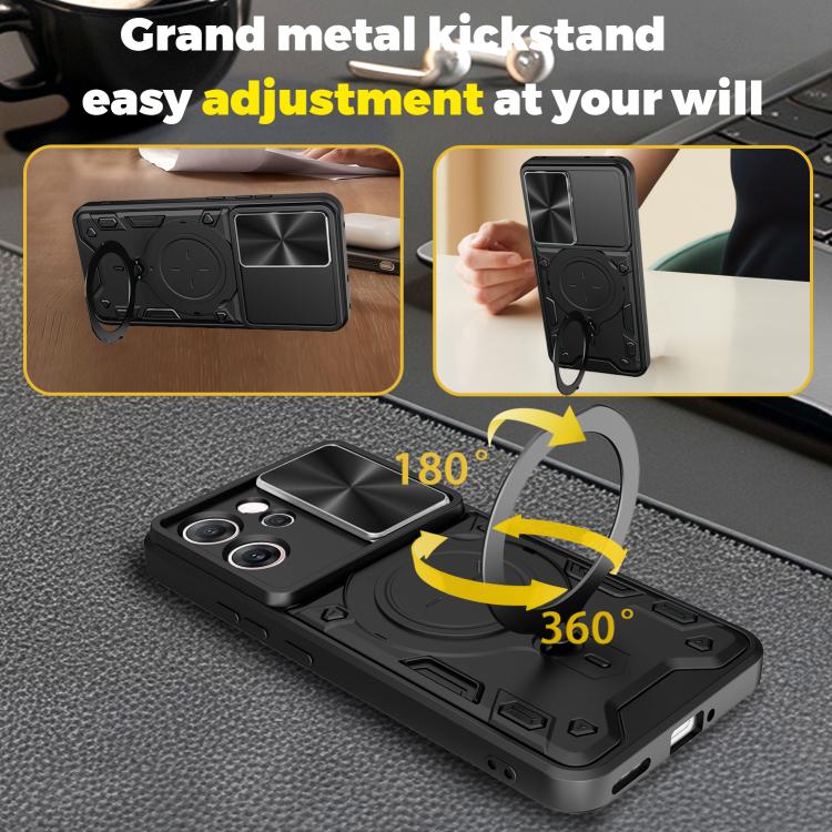 For OPPO Reno14 F 5G Global CD Texture Sliding Camshield Magnetic Holder Phone Case