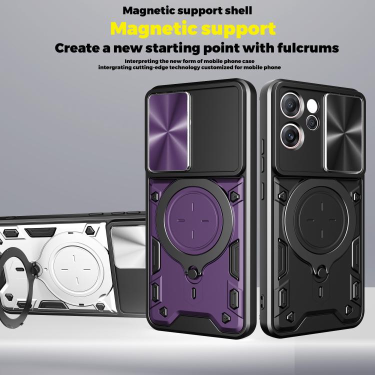 For OPPO Reno14 F 5G Global CD Texture Sliding Camshield Magnetic Holder Phone Case