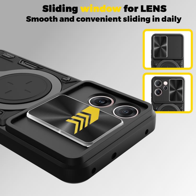 For OPPO Reno14 F 5G Global CD Texture Sliding Camshield Magnetic Holder Phone Case