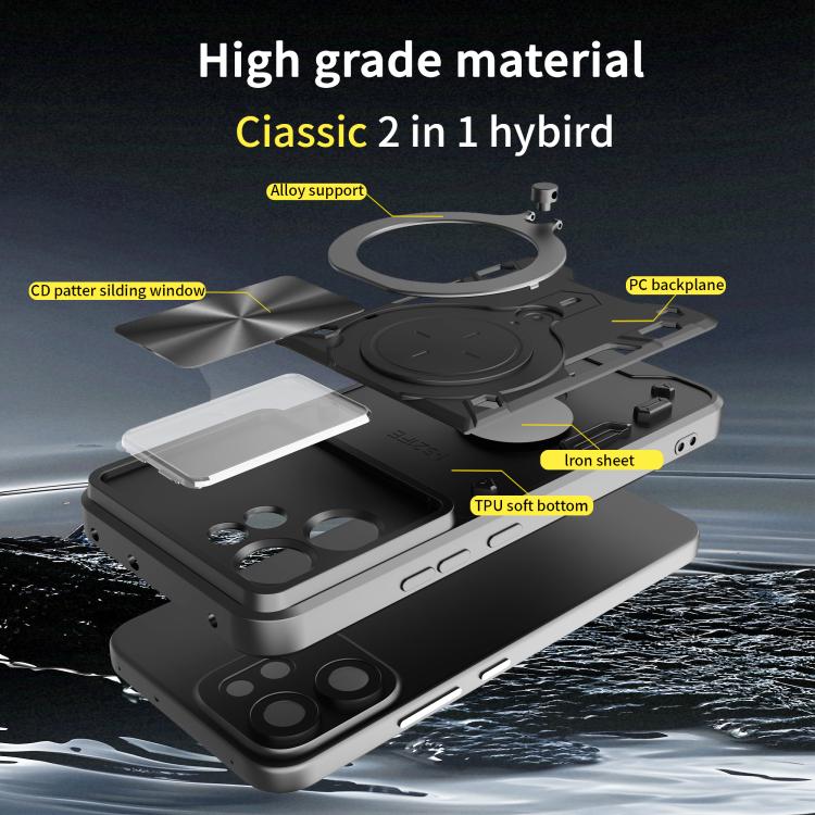 For OPPO Reno14 F 5G Global CD Texture Sliding Camshield Magnetic Holder Phone Case