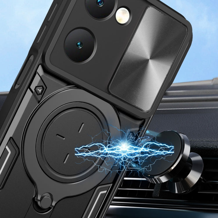 For vivo Y03 / Y18 / Y18e 4G CD Texture Sliding Camshield Magnetic Holder Phone Case