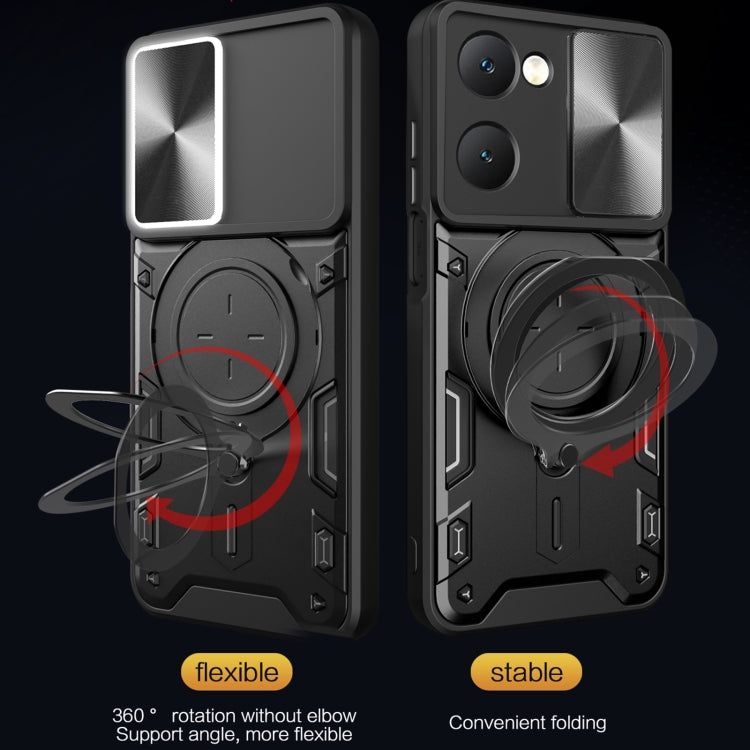 For vivo Y03 / Y18 / Y18e 4G CD Texture Sliding Camshield Magnetic Holder Phone Case