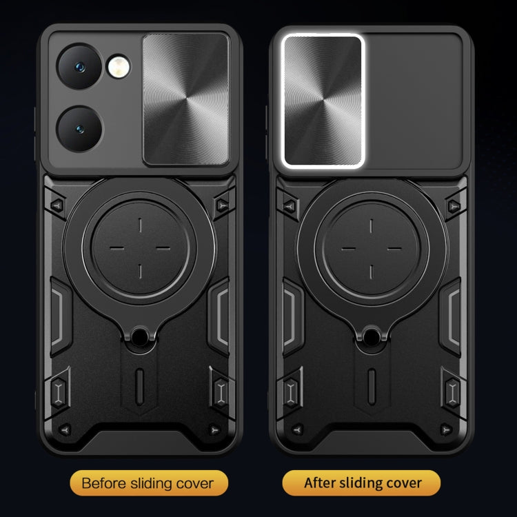 For vivo Y03 / Y18 / Y18e 4G CD Texture Sliding Camshield Magnetic Holder Phone Case