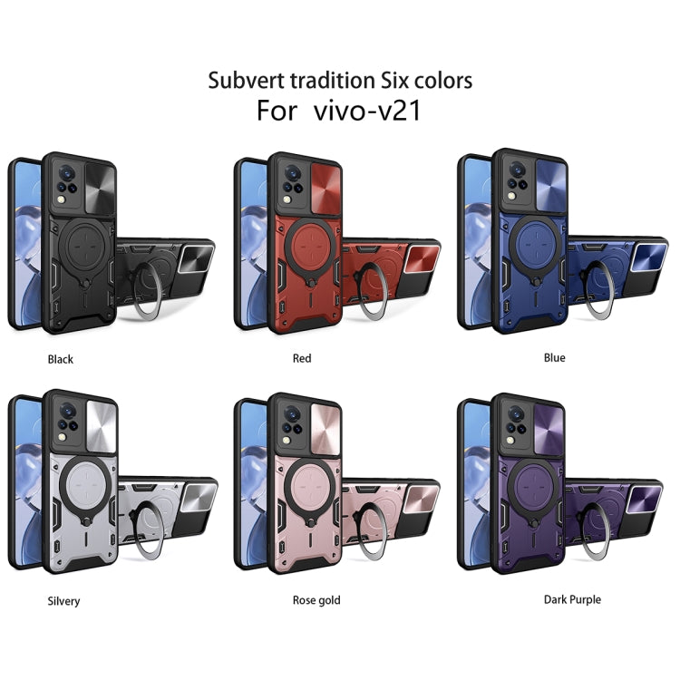 For vivo V21 CD Texture Sliding Camshield Magnetic Holder Phone Case