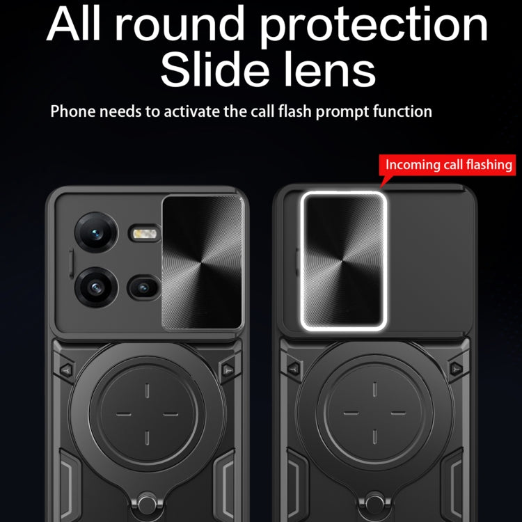 For vivo V25 5G Global CD Texture Sliding Camshield Magnetic Holder Phone Case