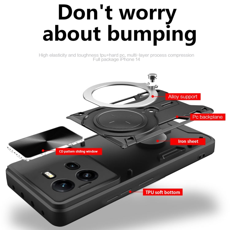 For vivo V25 5G Global CD Texture Sliding Camshield Magnetic Holder Phone Case